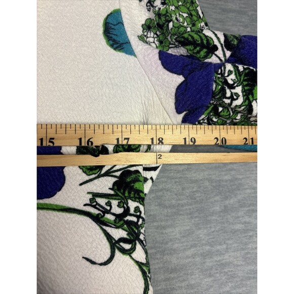 Anthropologie Deletta Haru S Floral Tunic Top Blue Green Puff Sleeve Mid Mod MCM - Picture 9 of 15